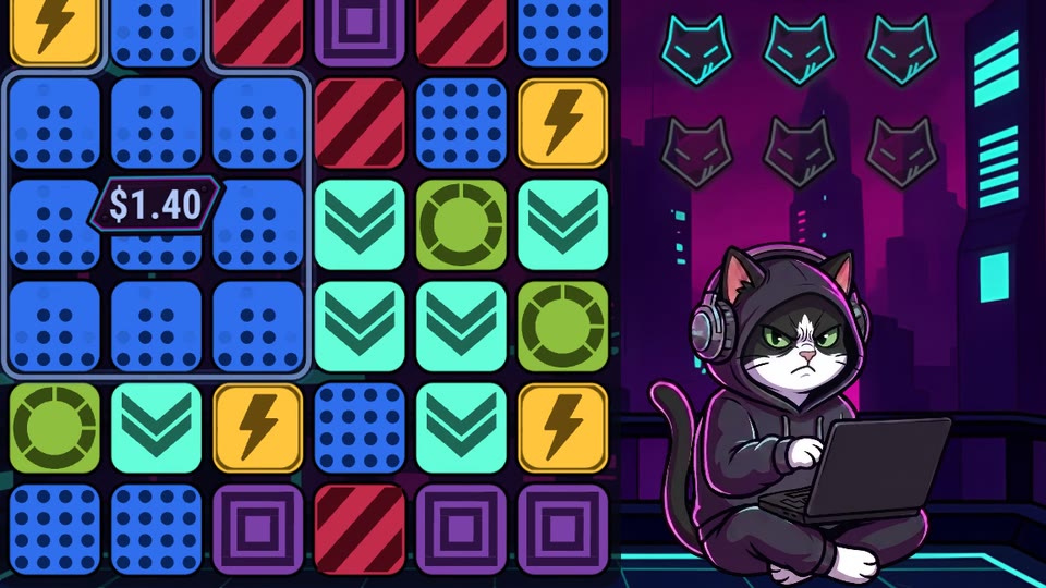 The hacker cat during the key-strike phase of a hack